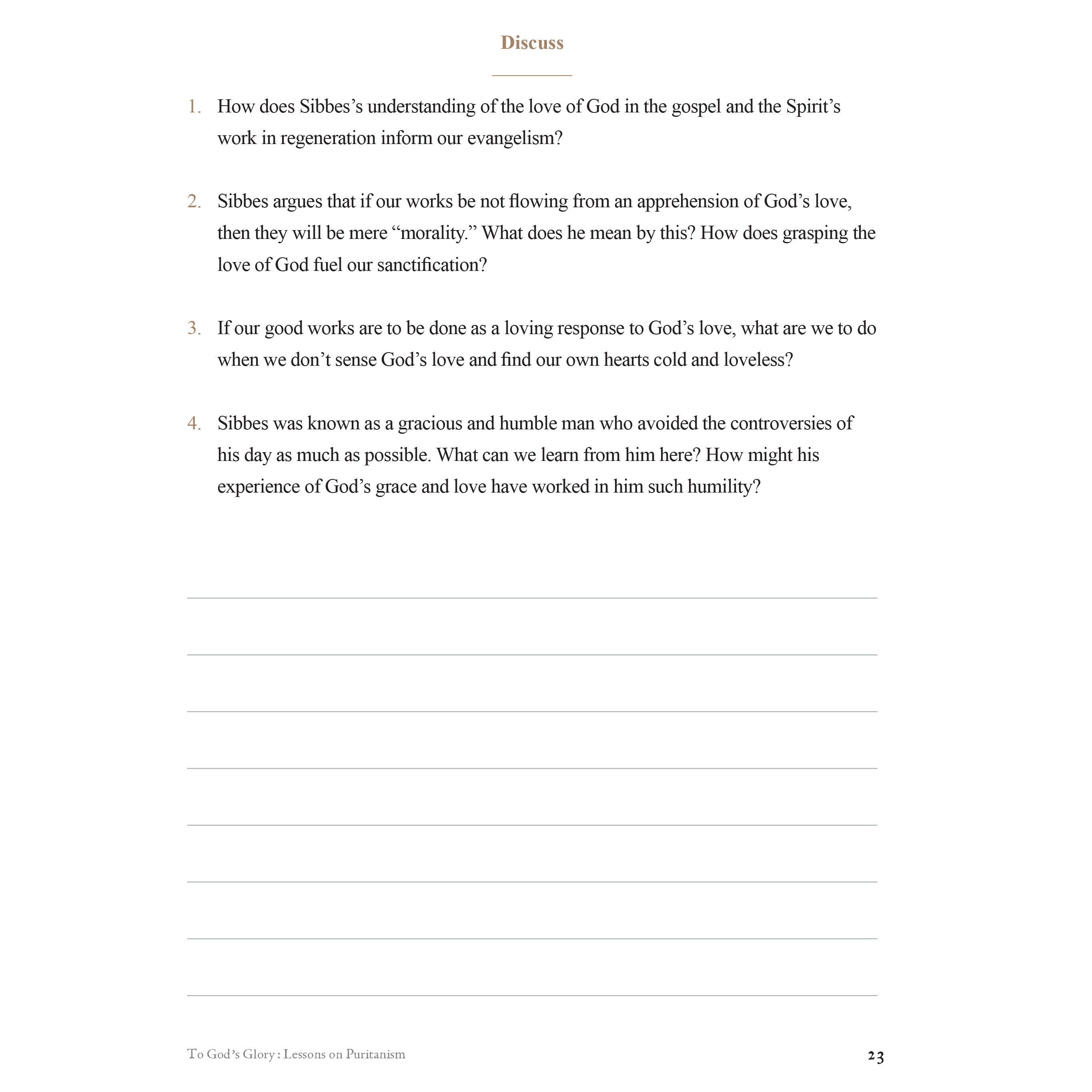PURITAN Workbook | To God's Glory: Lessons on Puritanism - 10 Workbooks