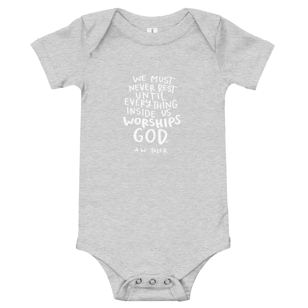 Baby Tozer Worship Quote Onesie